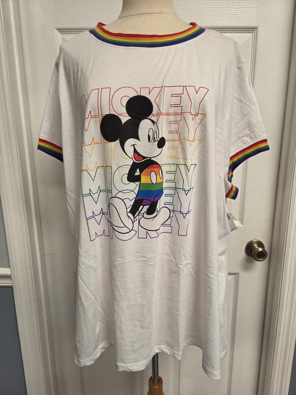 Disney Mickey Mouse White Tee with Rainbow Accents